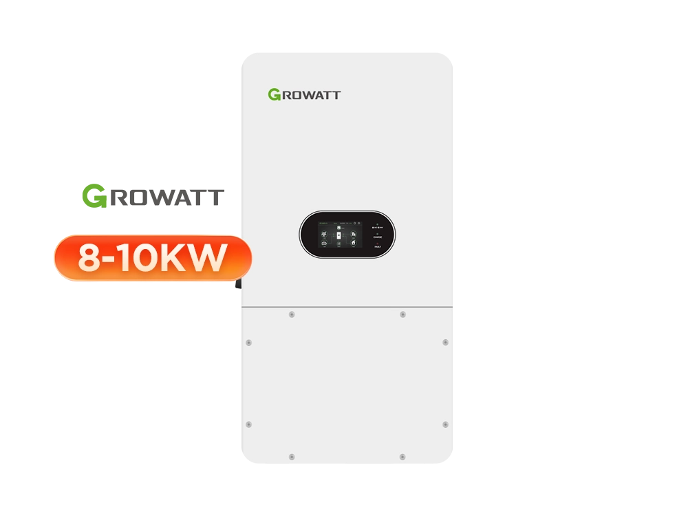 Growatt SPH 8000-10000TL-HU-US split-phase hybrid inverter front view – 8-10kW residential storage solution with UPS function, 200A charge/discharge, 3 MPPT trackers for US solar systems