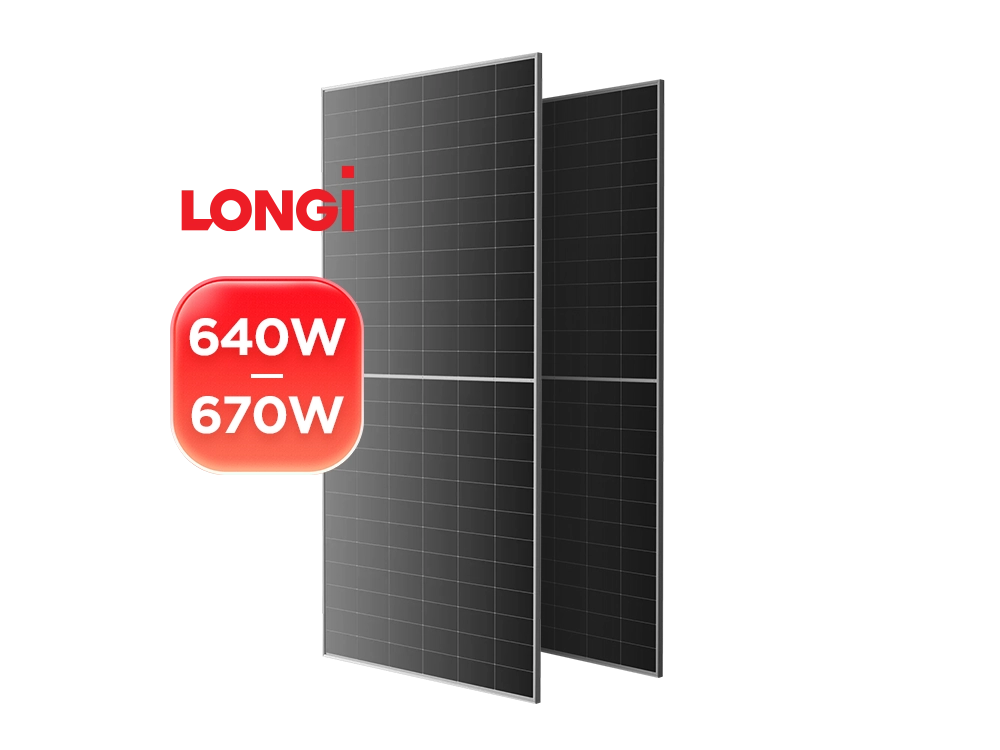 Longi Hi-MO X10 LR7-72HVHF 640-670W monocrystalline solar panel – 144 half-cells, up to 24.8% efficiency for commercial and industrial rooftop installations