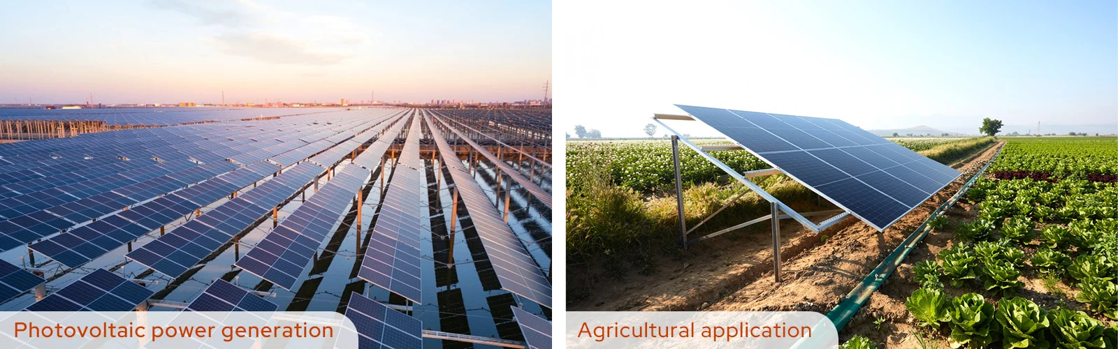 PV combiner box in agricultural solar application and large-scale solar farm – solar panels on greenhouse roof and farmland, combiner box consolidating power for electric irrigation, agricultural machinery, and processing equipment in rural areas