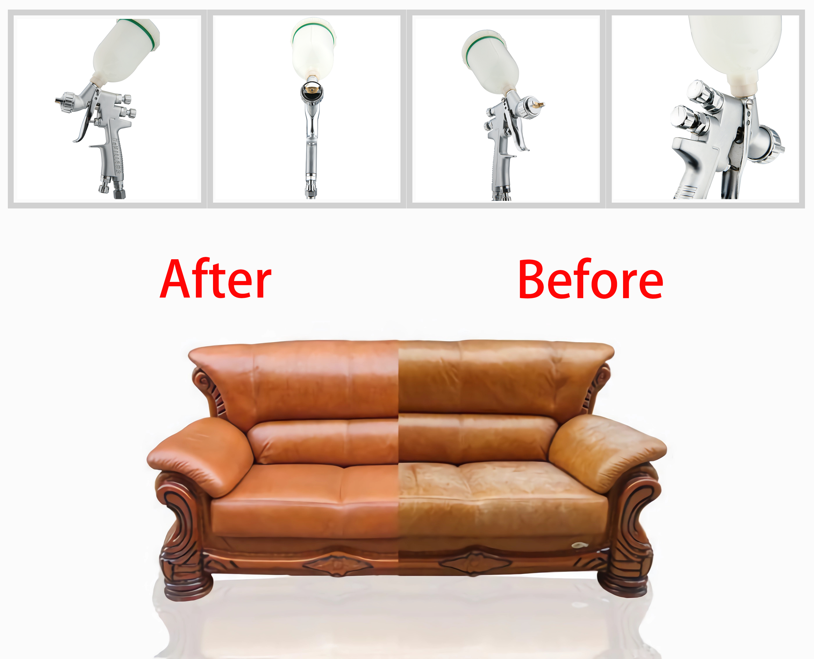 Our British customer used the SPURUI repair spray gun to easily repair the leather sofa at home