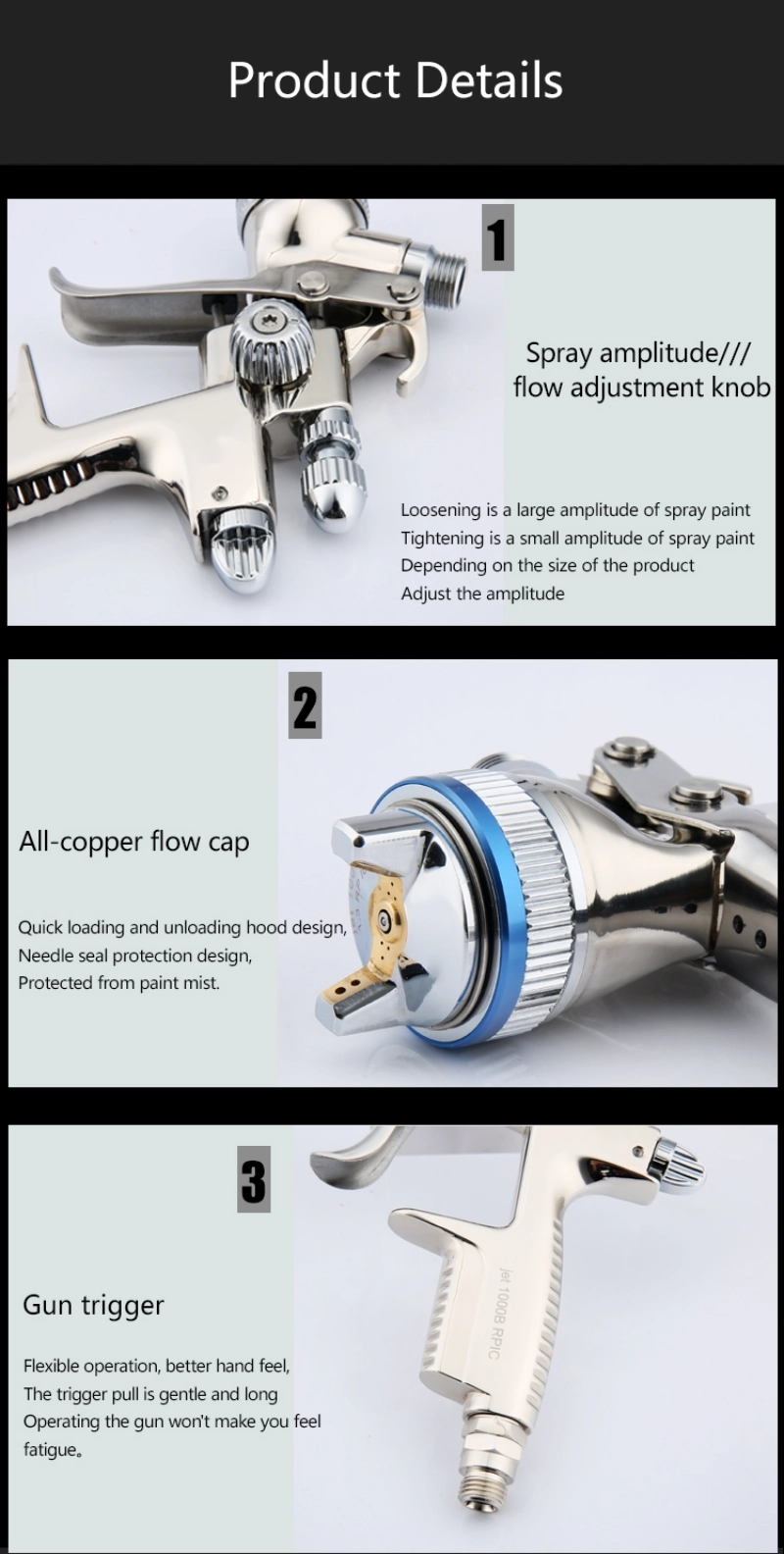 Gravity type car air spray gun details instruction