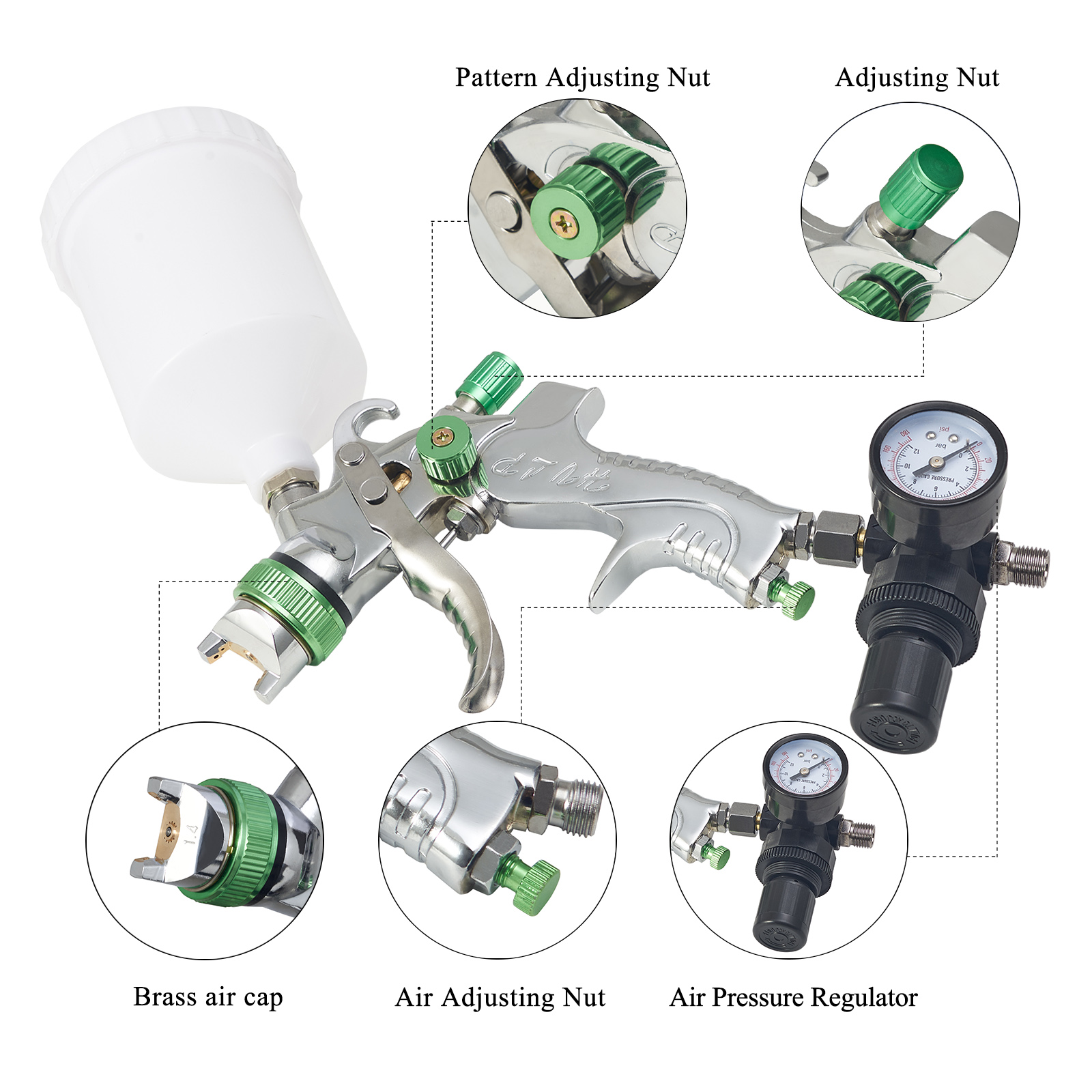 600ML HVLP Spray Gun Car Top Paint 1.3mm Nozzle Pressure