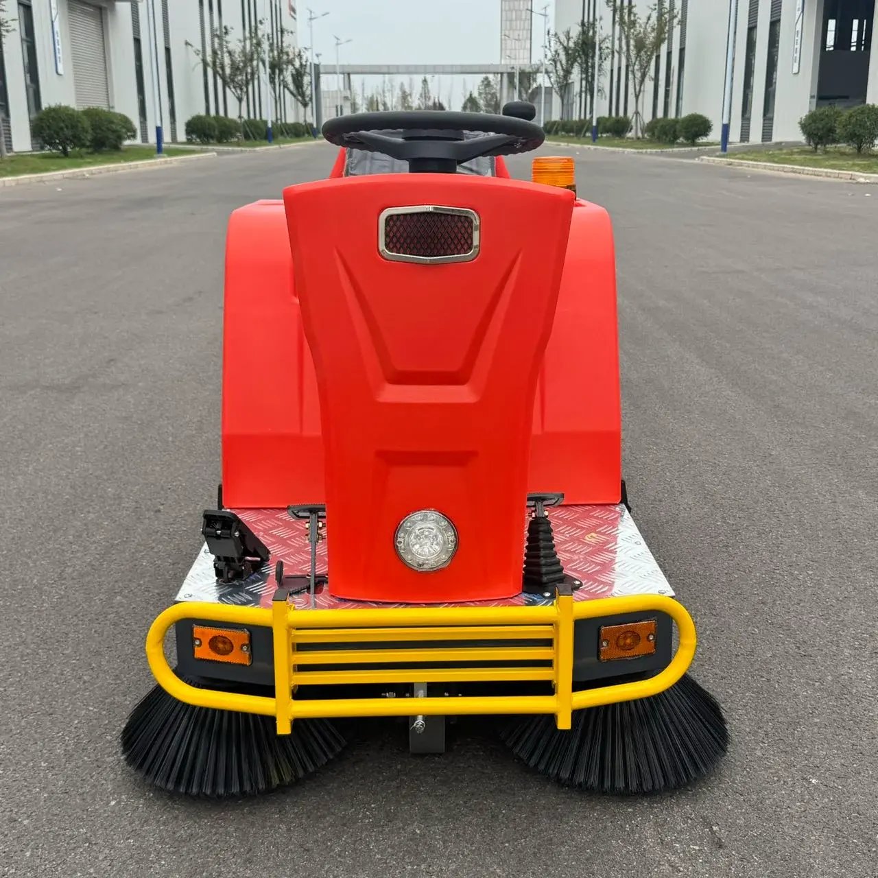 ST-1200-Industrial-Ride-on-Floor-Sweeper-Machine-front-red-front