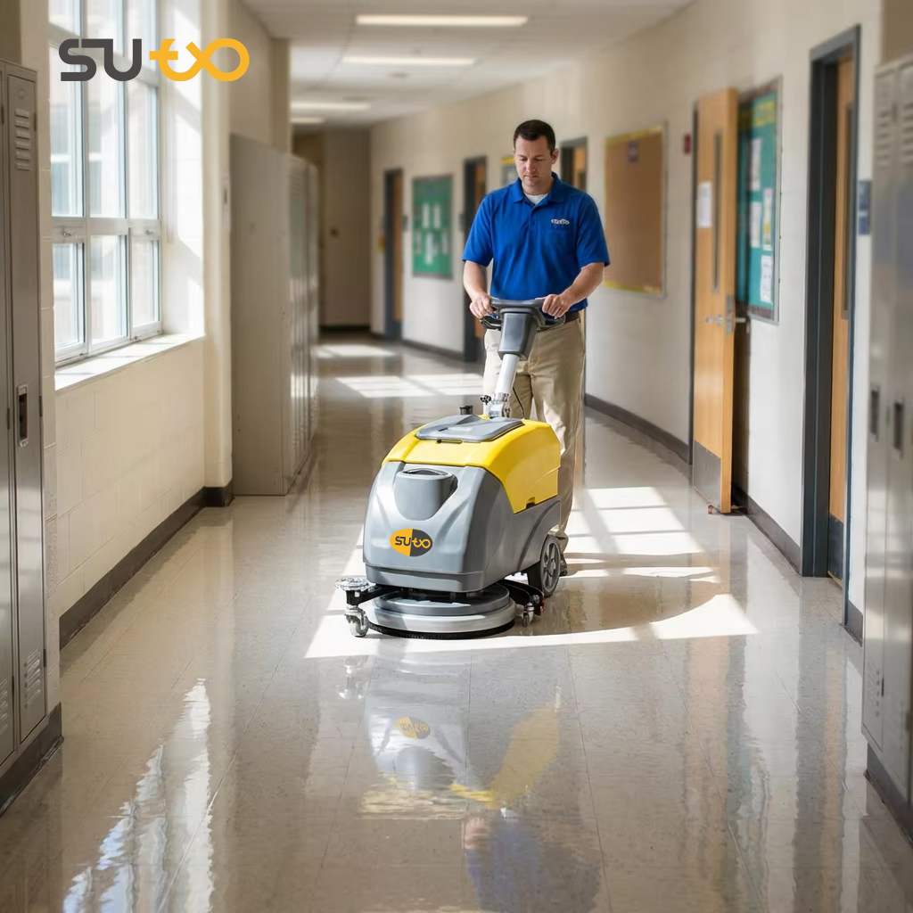 آلة تنظيف الأرضيات Sutoclean ST-X400 تعمل في الممر