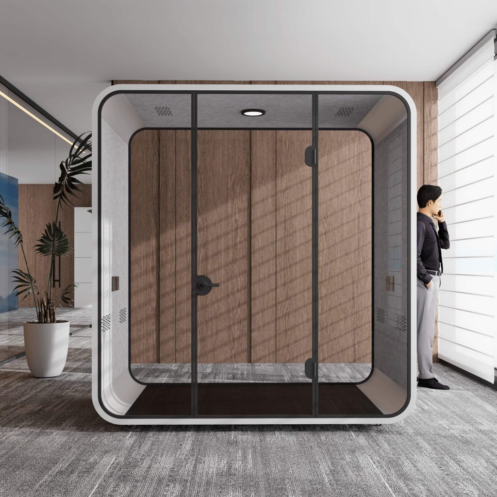 Cabina insonorizzata a forma di L ad arco
