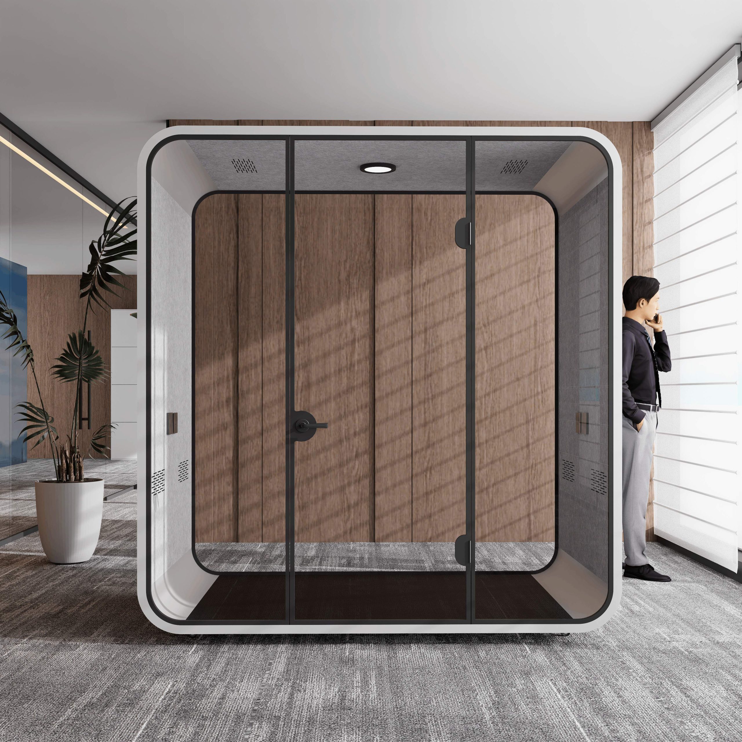 Cabina insonorizzata a forma di L ad arco
