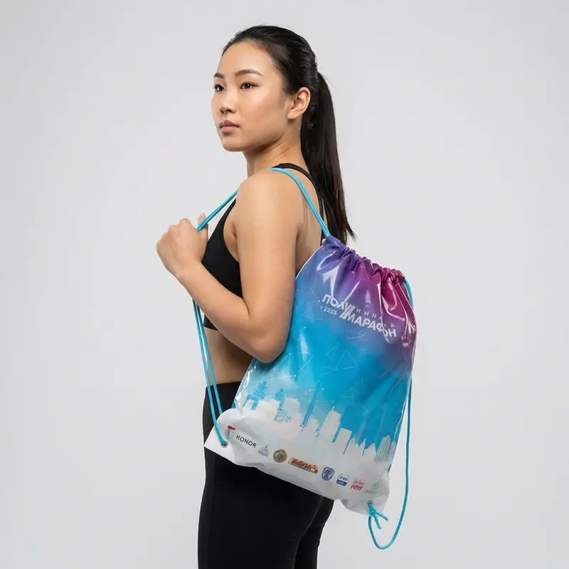 Custom Logo Gym Sports Drawstring Backpack Shoe Storage Polyester Drawstring Bag for Hiking Camping Swimming