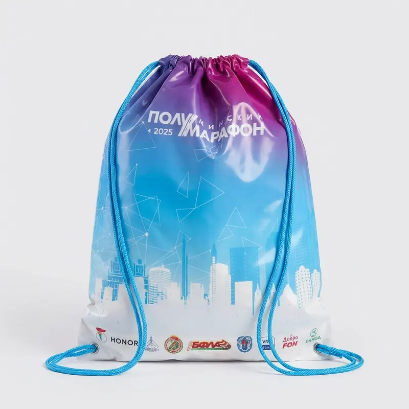Custom Logo Gym Sports Drawstring Backpack Shoe Storage Polyester Drawstring Bag for Hiking Camping Swimming