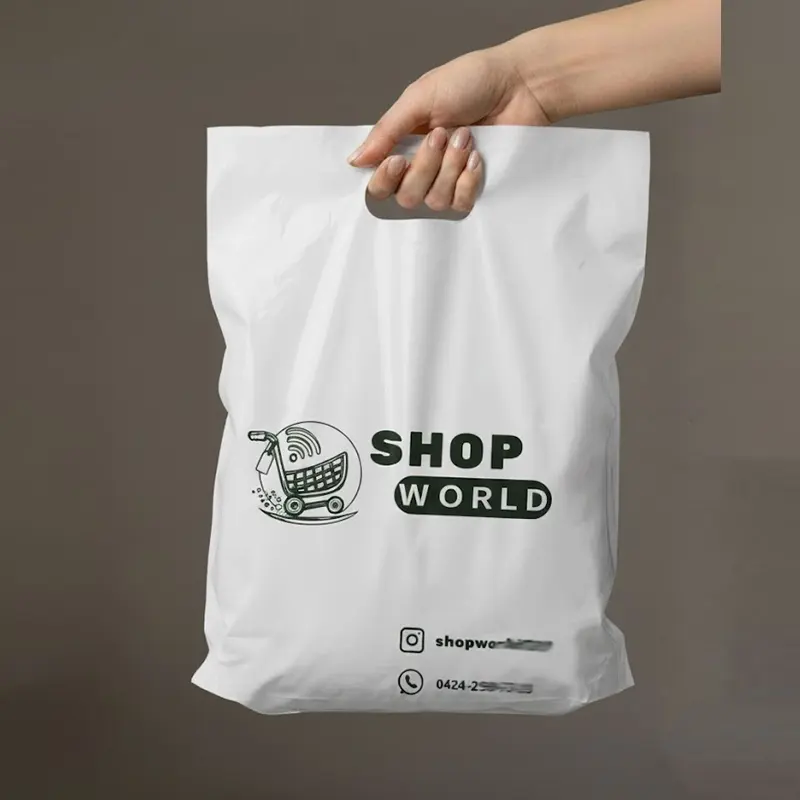 Die Cut Handle Plastic Tote Shopping Bags, Retail Merchandise Packaging Bags