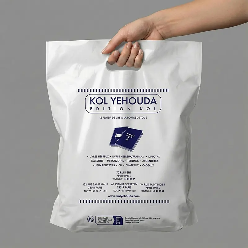 Die Cut Handle Plastic Tote Shopping Bags, Retail Merchandise Packaging Bags