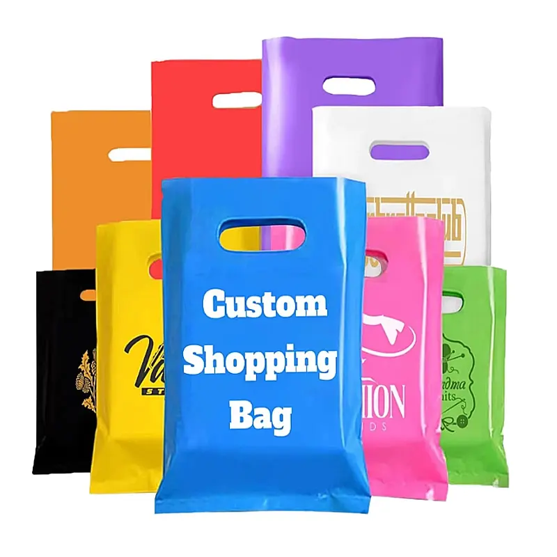 Die Cut Handle Plastic Tote Shopping Bags, Retail Merchandise Packaging Bags