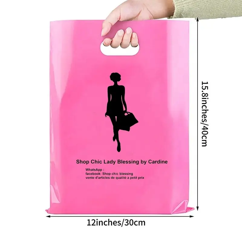 Custom Printed Logo Die Cut Plastic Tote Shopping Bags, Personalized Retail Packaging Bags
