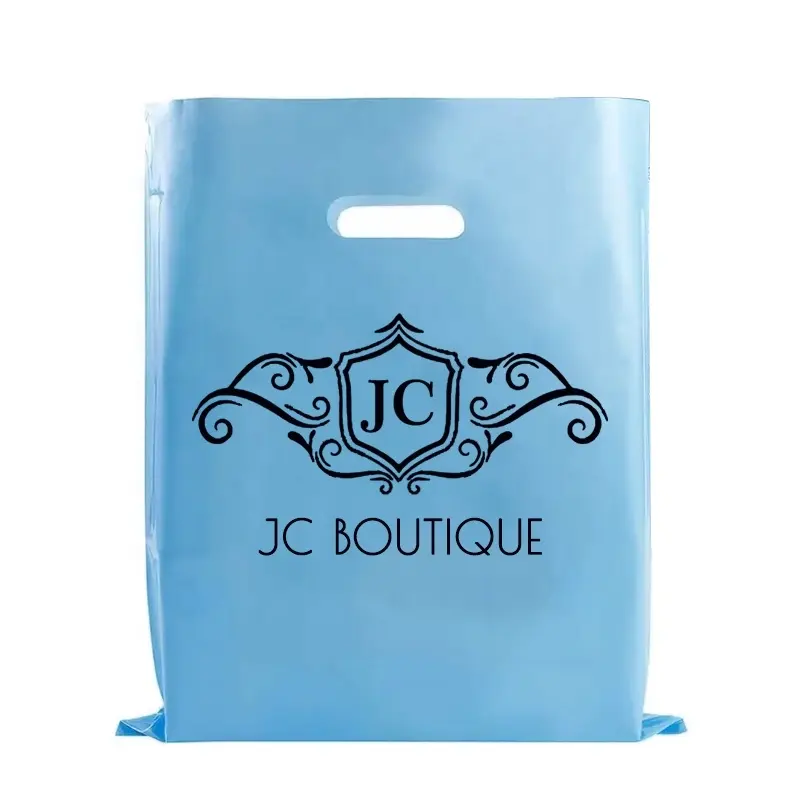 Custom Printed Logo Die Cut Plastic Tote Shopping Bags, Personalized Retail Packaging Bags