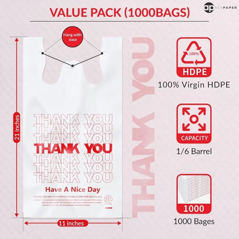 Thank you T shirt bag, Grocery shopping bag Reusable and Disposable Supermarket Bag