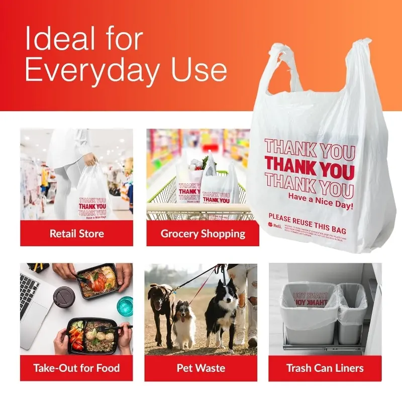 Thank You Printed T-Shirt Bags, Eco Friendly Portable Shopping Gift Bags