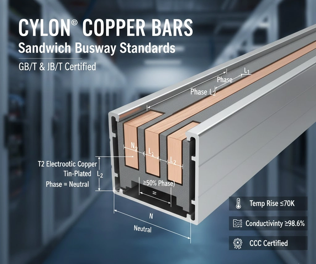 What are the copper bar standards for Cylon sandwich (intensive) busway systems?