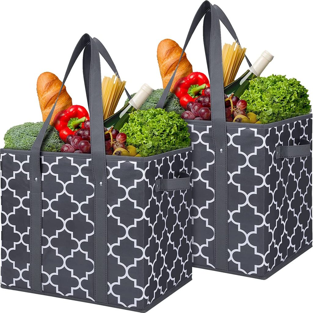 Reusable Grocery Bags 3-Pack Foldable Washable Large Storage Bins Basket Water Resistant Shopping Tote Bag Black