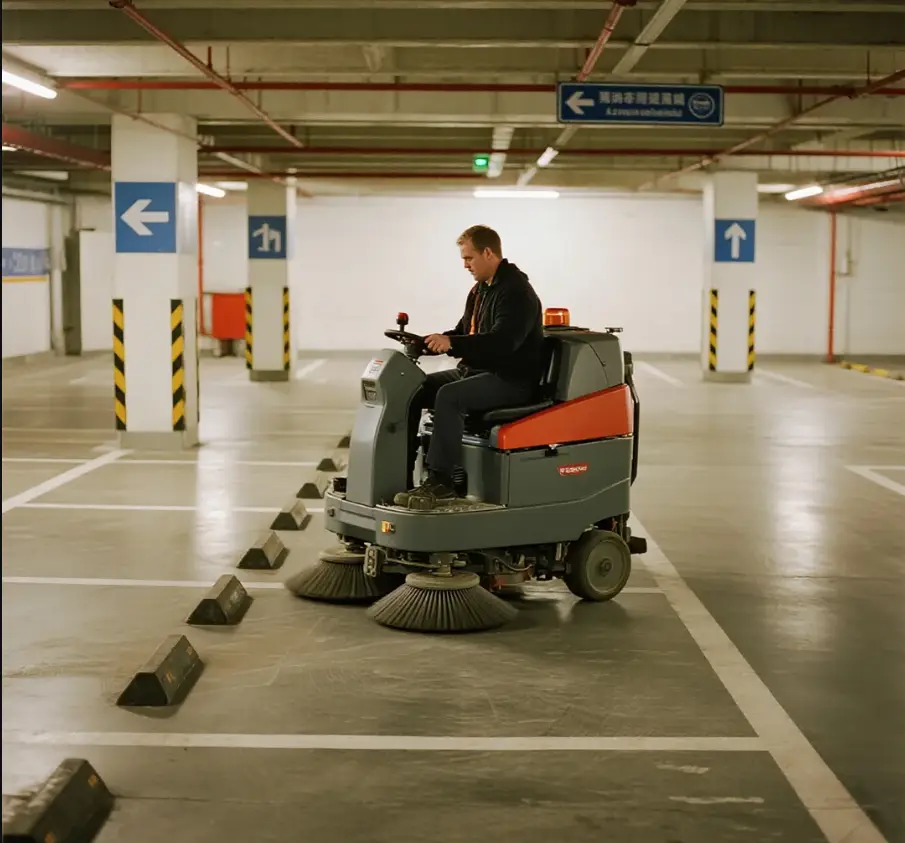 Floor Scrubber in Parking Lots