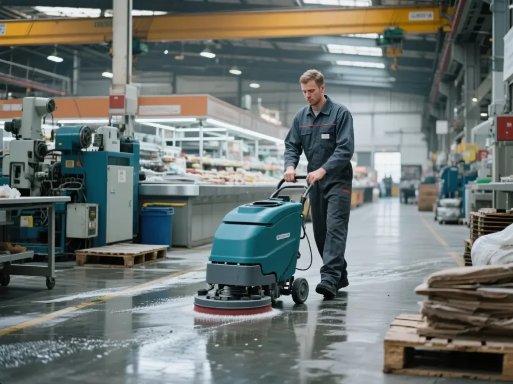 Fregadoras de suelos con conductor a bordo frente a fregadoras de suelos de empuje manual: ¿Cuál es la adecuada para sus instalaciones? 1 Proveedor de fregadoras de suelos de conductor acompañante