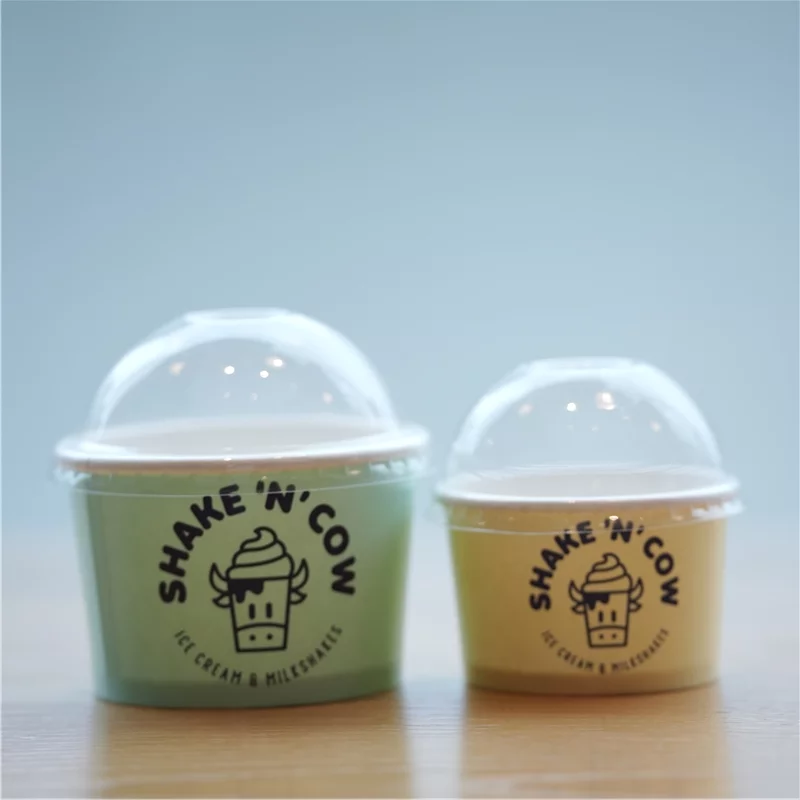 pink customized custom logo cheap disposable paper ice cream cup packaging with down lid