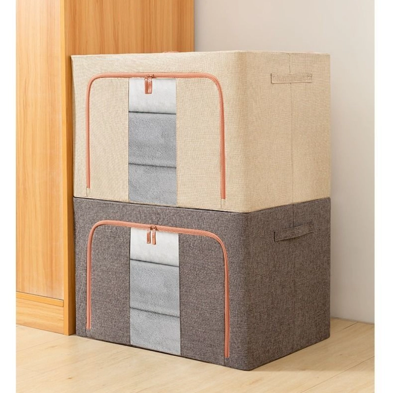 Foldable Waterproof Sateen Fabric Steel Frame Sewn Clothes Storage Organizer Bag for Bedding