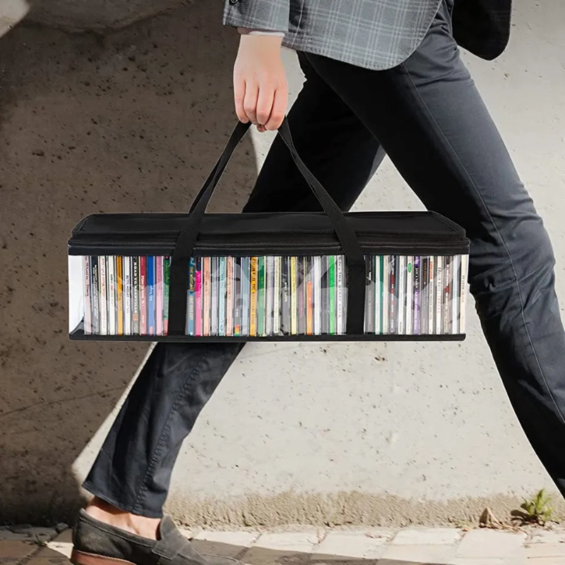 Transparent Zipper Handle Dust Proof Organizer Collapsible Pouch Book CDs Collection Container