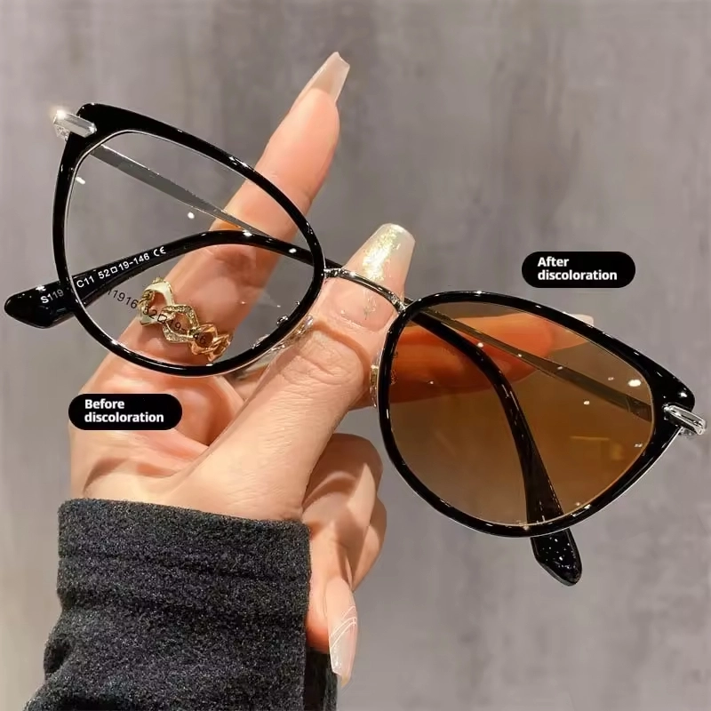 cat-eye photochromic anti-blue light glasses
