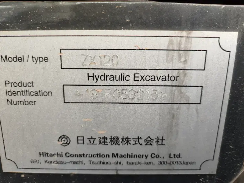 Used Hitachi 120 Excavator Crawler Excavator nameplate