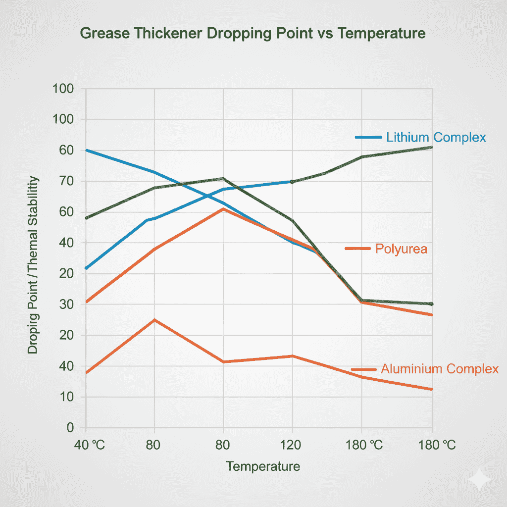 درجة الحرارة مقابل نقطة سقوط الشحم حسب نوع المُكثِّف