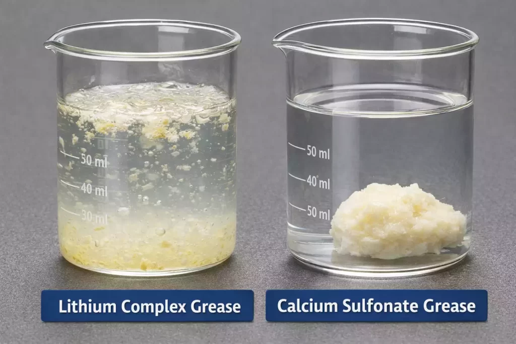 Water washout resistance comparison test ASTM D1264 lithium complex grease vs calcium sulfonate grease dispersion"