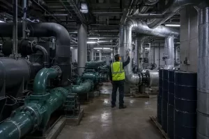 Stadium-plant-room-with-chillers-pumps-and-industrial-lubricant-drums-kept-running-during-the-tournament
